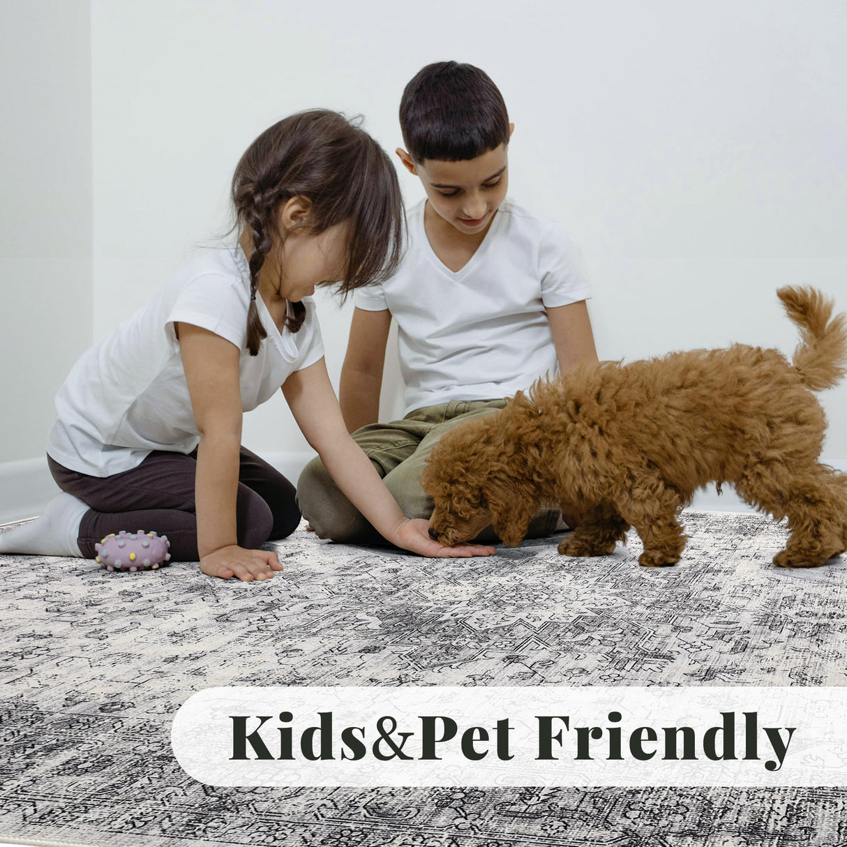 Hallway Runner Rug Washable Carpet: 2x6 Non Slip Vintage Rug with Rubber Backing Long Floor Mat for Kitchen Laundry Entryway Bathroom (Grey, 2'x6') KINOGIC