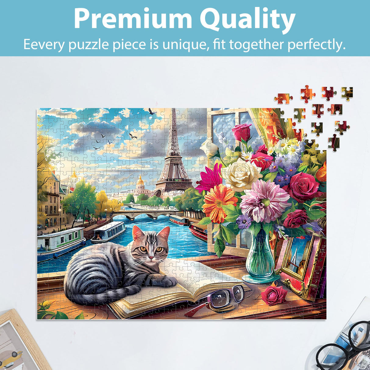 500 Pieces Puzzle for Adults Puzzle Cat Paris Puzzle for Elderly Children, Recycled Paper Jigsaw Puzzle 500 Pieces Challenging Puzzle Family Game Gift for Friends, Finished Size is 21x15 in Jeacirio