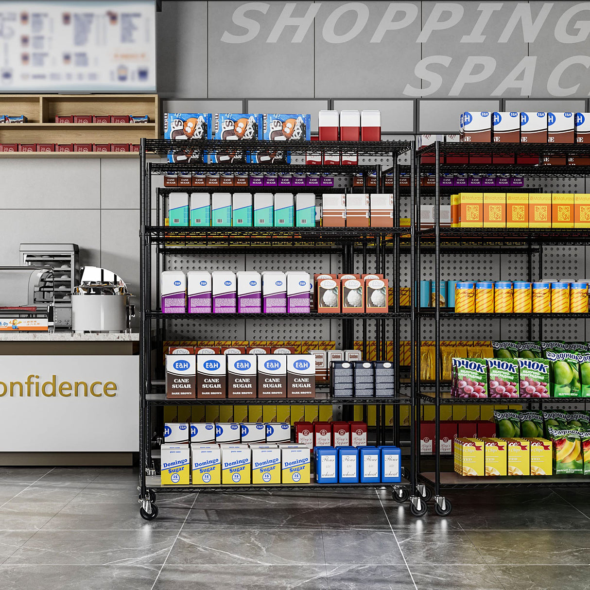 5 Tier 7500lbs Capacity NSF Metal Shelf Wire Shelving Unit, Heavy Duty Adjustable Storage Rack with Wheels & Shelf Liners for Commercial Grade Utility Steel Storage Rack, Black - 82"H x 60"L x 24"D pouseayar