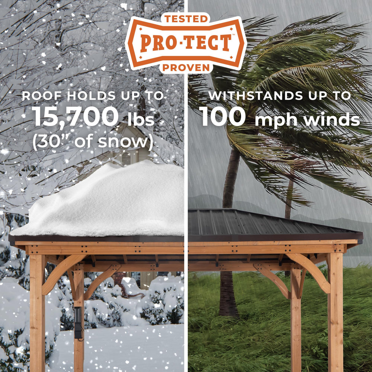 Backyard Discovery Barrington 24' x 12' Cedar Wood Outdoor Gazebo Pavilion with Hardtop Galvanized Steel Hip Roof, Snow Support, Wind Resistance, PowerPort, Shade for Garden, Patio, Deck, Entertaining Backyard Discovery