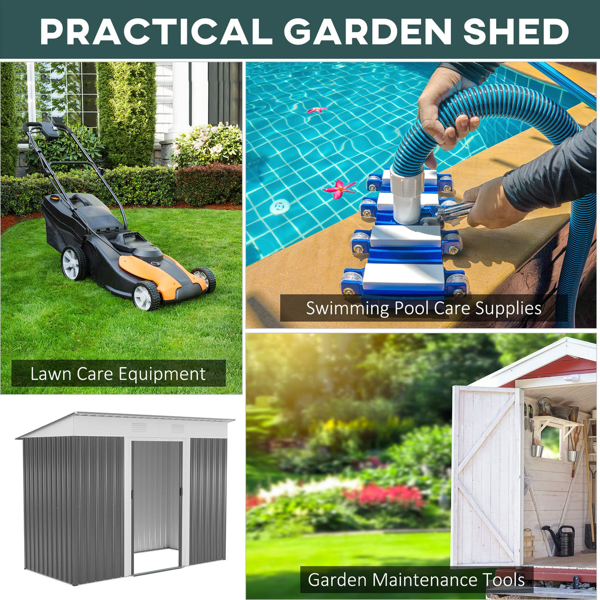 Outsunny 8' x 3.5' Metal Lean to Garden Shed, Outdoor Storage Shed, Garden Tool House with Double Sliding Doors, 2 Air Vents for Backyard, Patio, Lawn, Gray Outsunny
