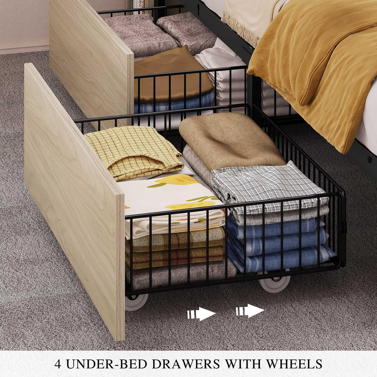 YITAHOME King Bed Frame with Bookcase Headboard and 4 Storage Drawers, RGB LED Bed with Type-C & USB Charging Station Storage Headboard Bed Frame, No Box Spring Needed, Noise Free, Antique White YITAHOME