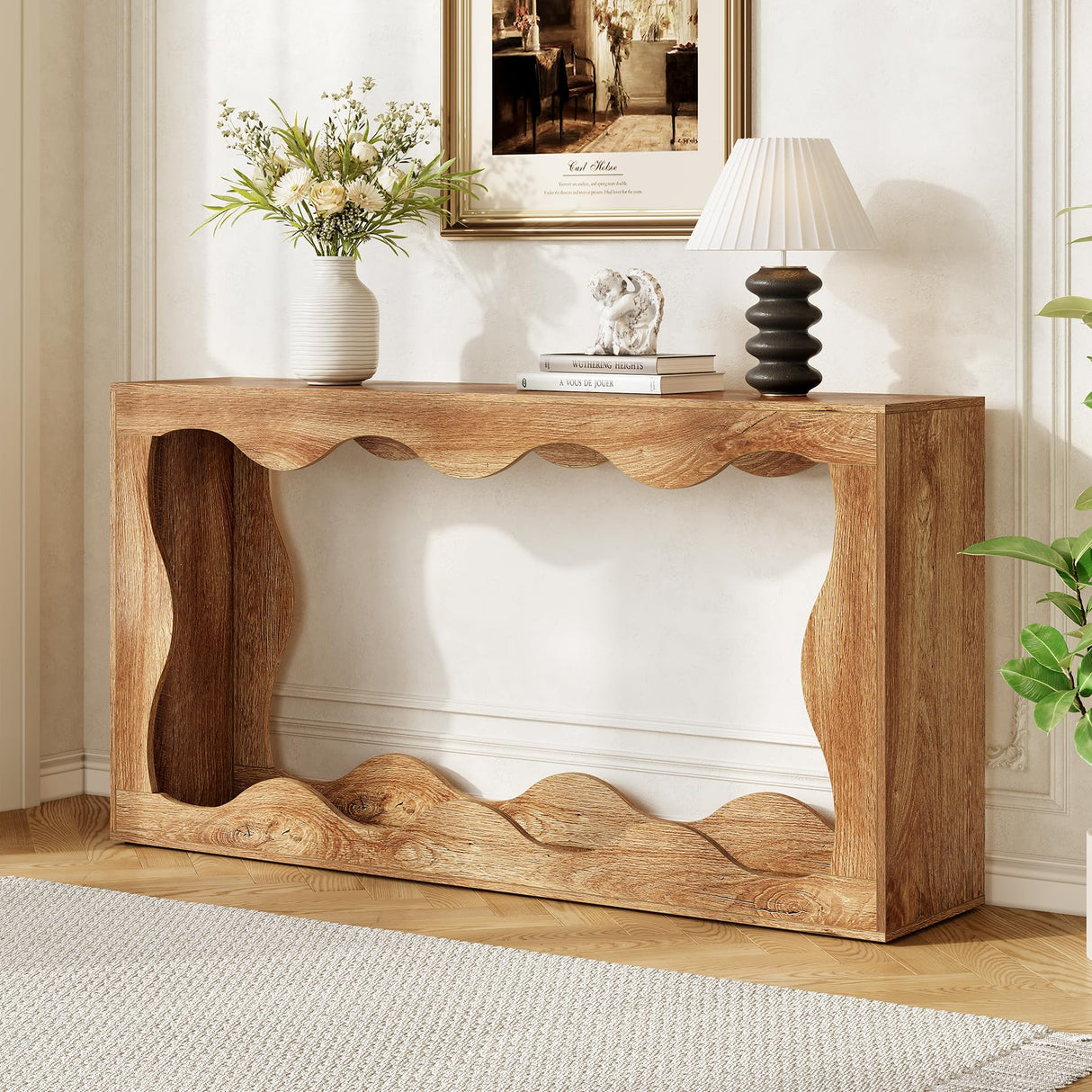 LITTLE TREE 63-Inch Console Table, Chic Design, Sofa Table Behind Couch, Farmhouse Console with Build-in Storage Space for Entryway, Living Room, Hallway LITTLE TREE