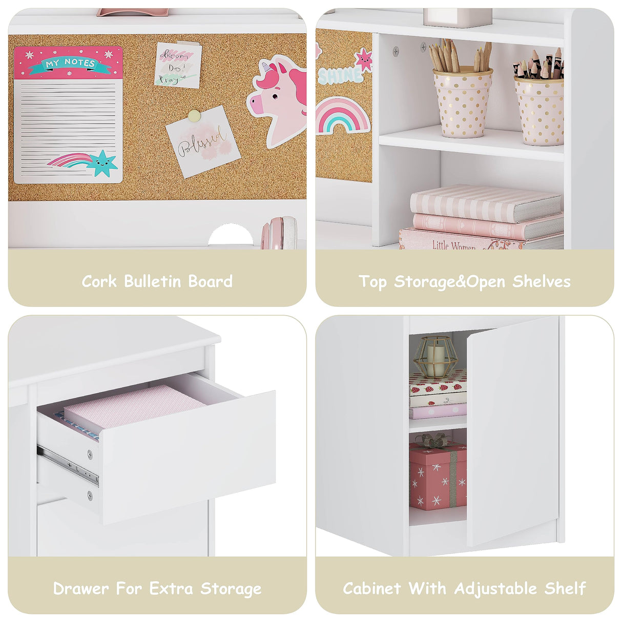 UTEX Kids Study Desk with Chair, Kids Desk and Chair Sets with Hutch and Storage Cabinet, Wooden Children Study Table, Student Writing Desk Computer Workstation for 5-12 Years Old UTEX