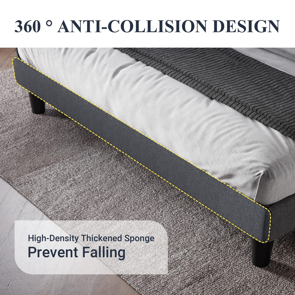 Allewie Modern Fabric Upholstered Full Size Bed Frame with Button Tufted Wingback Headboard in Dark Grey Allewie