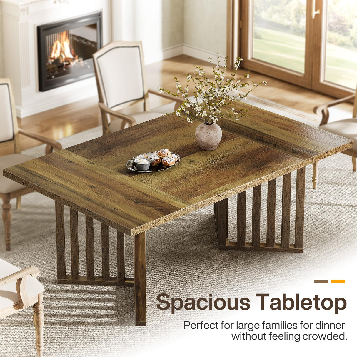 Tribesigns 63-inch Rectangular Dining Table for 4-6, Farmhouse Kitchen Dinner Eating Table with Slatted Base, Wood Dining Room Furniture for Home, Rustic Brown Tribesigns