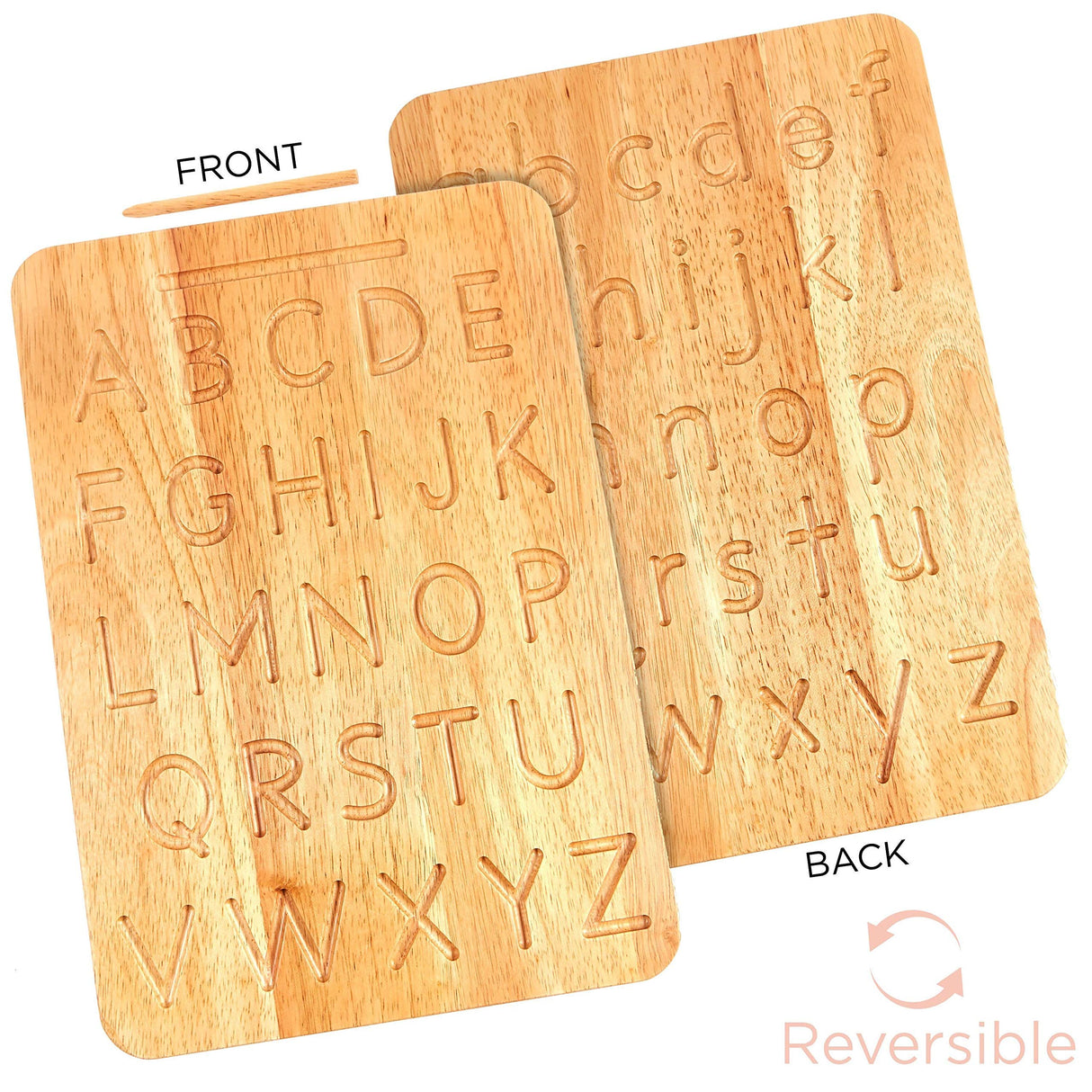 Montessori & Me Wood Alphabet Tracing Board Montessori Letters - Wooden Letters - Large Print Letters for Toddler to Preschool - Reversible Uppercase and Lowercase Montessori & Me