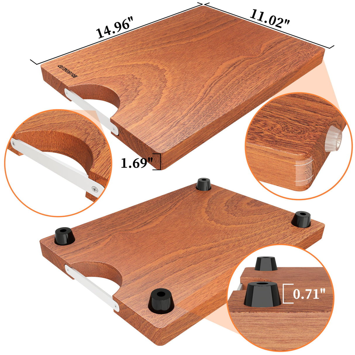 Brosisincorp Solid Sapele Wood Cutting Board - Medium 14.96" x 11.02" x 0.98" Thick, Non-Toxic, Heavy-Duty Butcher Block with Rubber Feet for Kitchen Brosisincorp