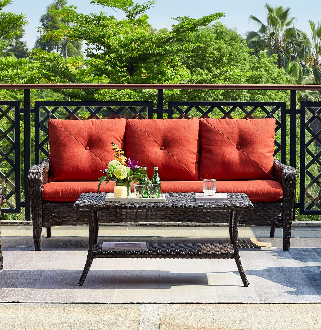 Rilyson Patio Tables Outdoor Coffee Table - Wicker Rattan Coffee Tables with 2-Tier Storage Shelf Side Table for Porch Deck Balcony Garden Outside Rectangle Brown Rilyson