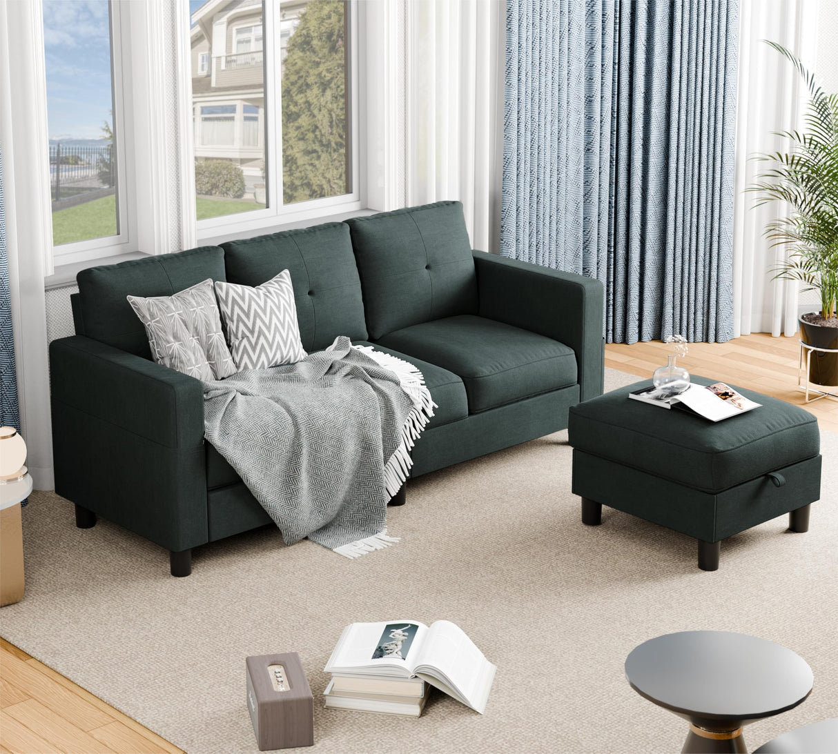 JAMFLY Sectional Couches for Living Room, Small L Shaped Couch Sofa with Ottoman, Convertible Sectional Sofa Set with Storage for Small Space (Dark Grey) JAMFLY