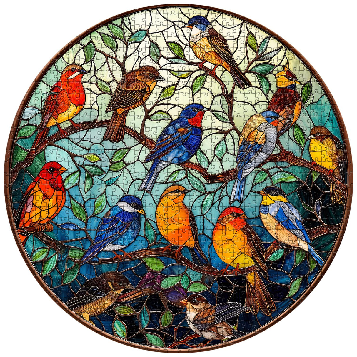 Stained Glass Puzzle Bird Puzzles for Adults 1000 Pieces, Round Bird Tree Jigsaw Puzzle, Impossible Hard Difficult Challenging Puzzles for Adults PICKFORU