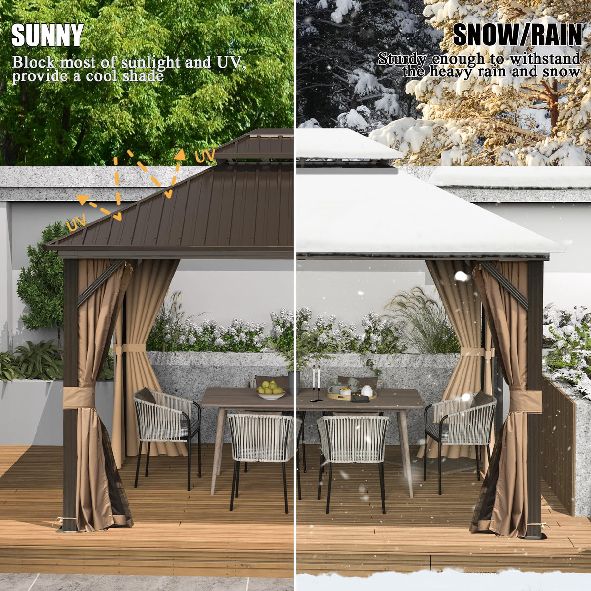 Domi 10'x14' Hardtop Gazebo Canopy Metal,Outdoor Aluminum Gazebo with Galvanized Steel Double Roof,Curtain and Netting,Permanent Gazebo Pavilion for Patio Deck,Backyard domi outdoor living