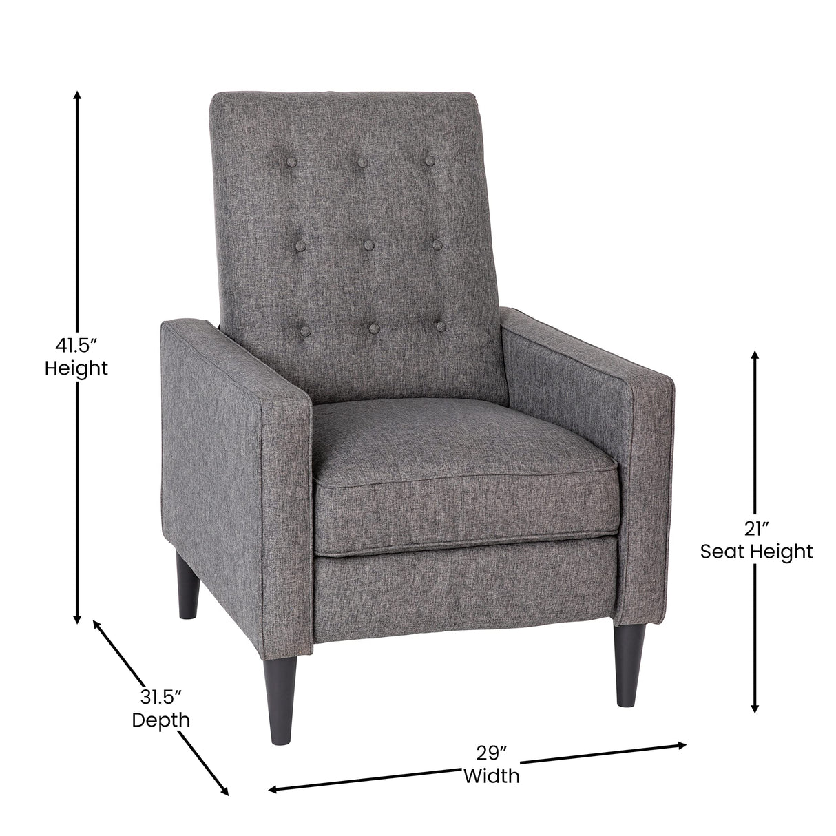 Flash Furniture Ezra Ezra Pushback Recliner - Mid-Century Modern Gray Fabric Upholstery - Button Tufted Back - Residential & Commercial Use Flash Furniture