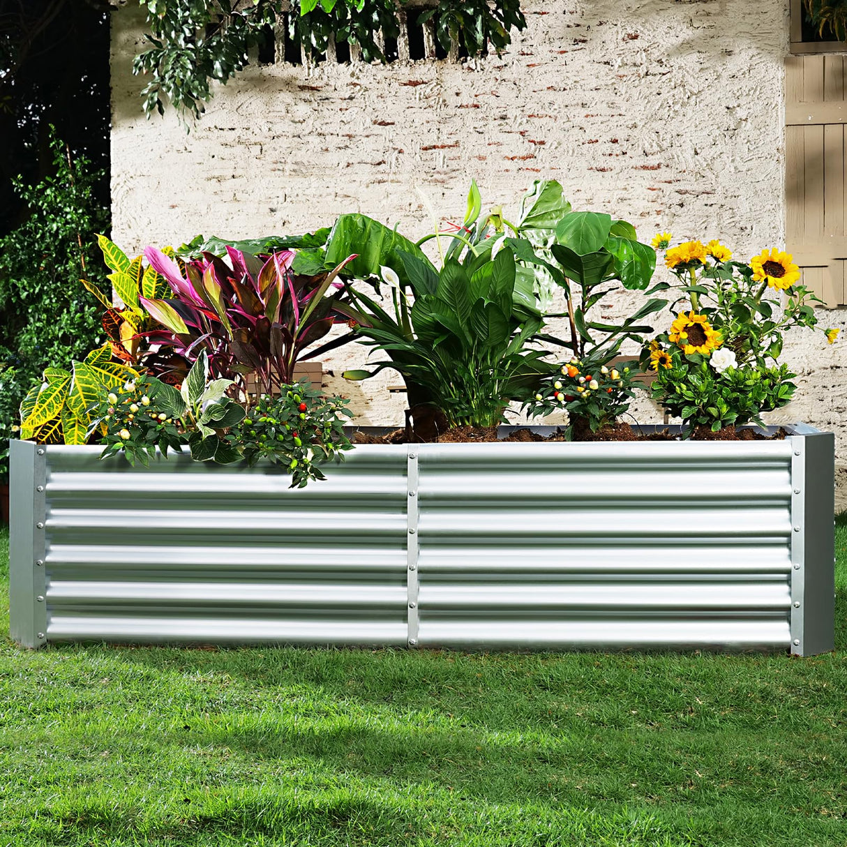 Land Guard Metal Raised Garden Bed for Gardening, 8x4x1.5ft Galvanized Raised Garden Bed, Planter Boxes Outdoor for Vegetables, Fruits and Flowers (Silver) Land Guard