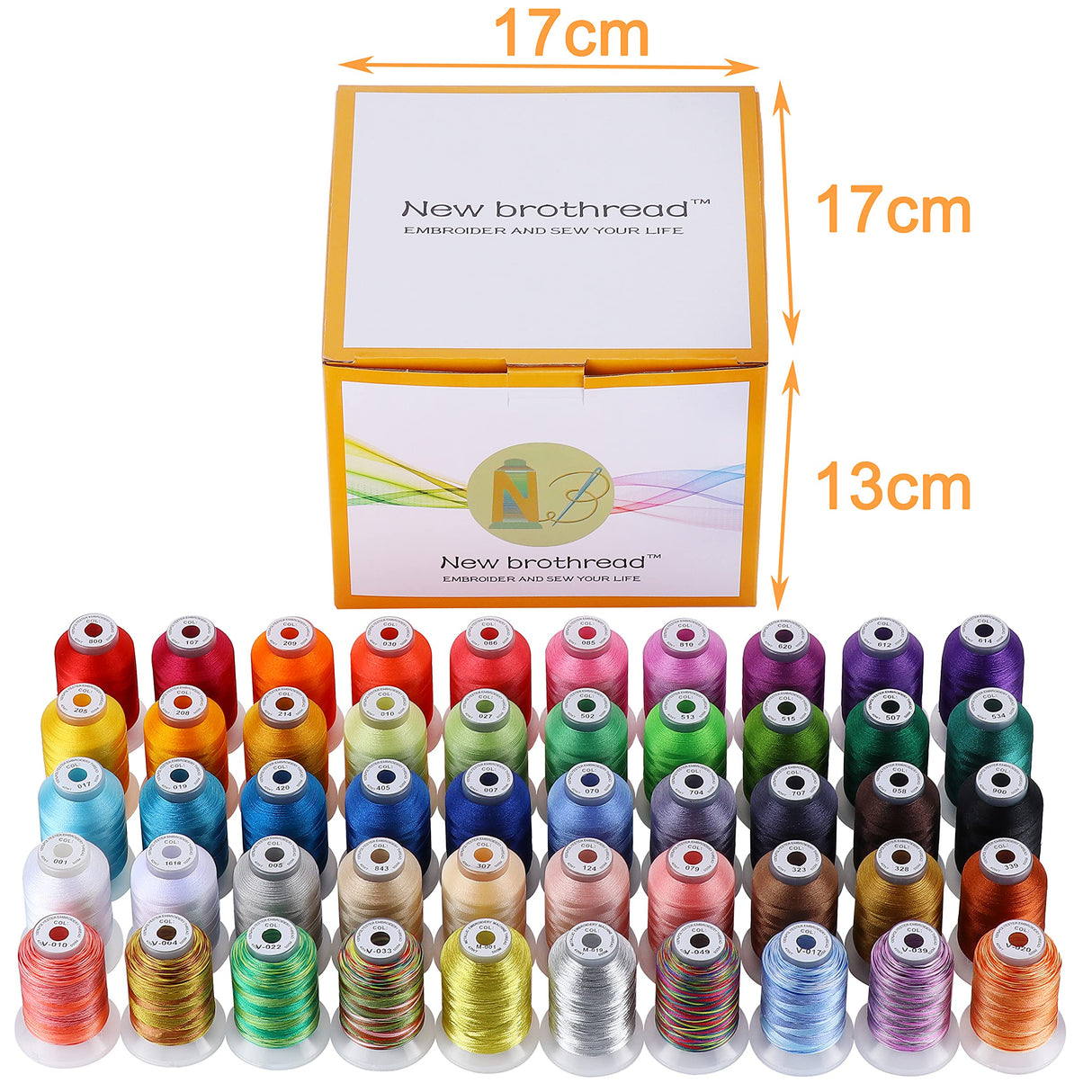 New brothread 50 Spools Embroidery Machine Thread Kit Including 40 Brother Colors+8 Variegated Colors+2 Metallic Colors for Brother Janome Singer Pfaff Husqvarna Embroidery Sewing Machines New brothread