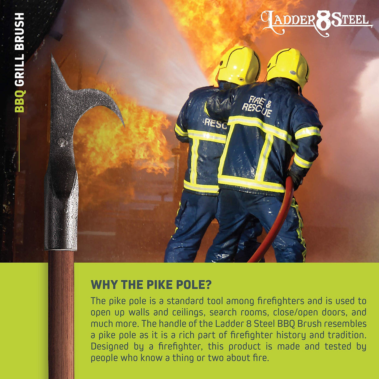 Jolly Green Products Heavy Duty Pike Pole Grill Brush Designed by Firefighter | Grill Brush for Outdoor Grill | BBQ Grill Brush | Best Grill Brush | Gas Grill Brush | BBQ Gifts for Men Jolly Green Products