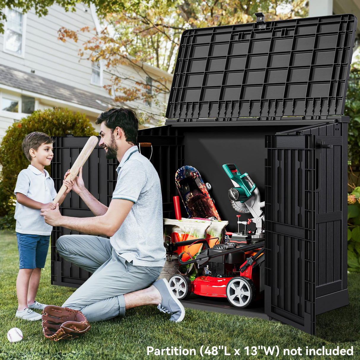 YITAHOME Light Gray Resin Tool Shed, 36 Cu Ft Waterproof Outdoor Horizontal Storage, Weather-Resistant Utility Shed with Air Vent for Trash and Lockable Doors, Garden Tools YITAHOME