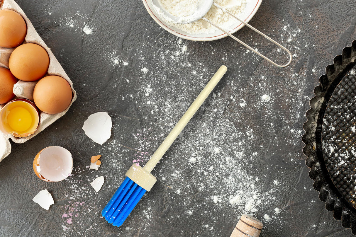 Generic BBQ Grill Basting Mop with Smooth Wooden long Handle Food-Grade Materials, 13.5 Inch Long, Blue WoodArtSupply