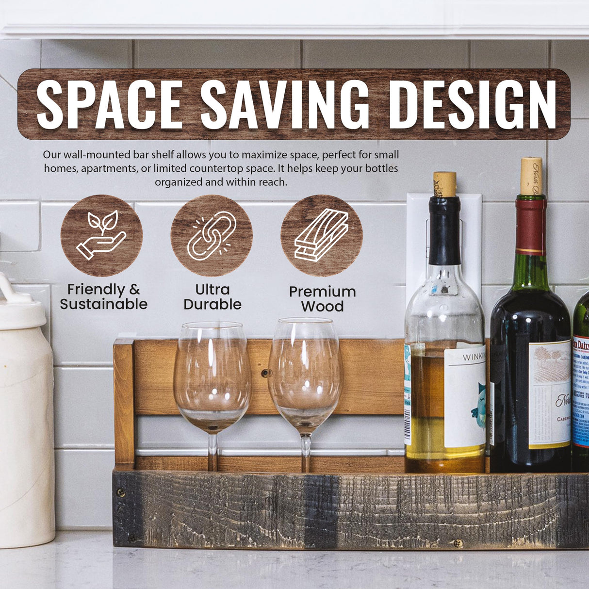 RELODECOR Whiskey & Wine Barrel Shelf - Rustic Wall-Mounted Wooden Rack for Liquor Bottles, Bourbon Display, Space-Saving Home Bar Storage, for Wine & Whiskey Enthusiasts RELODECOR