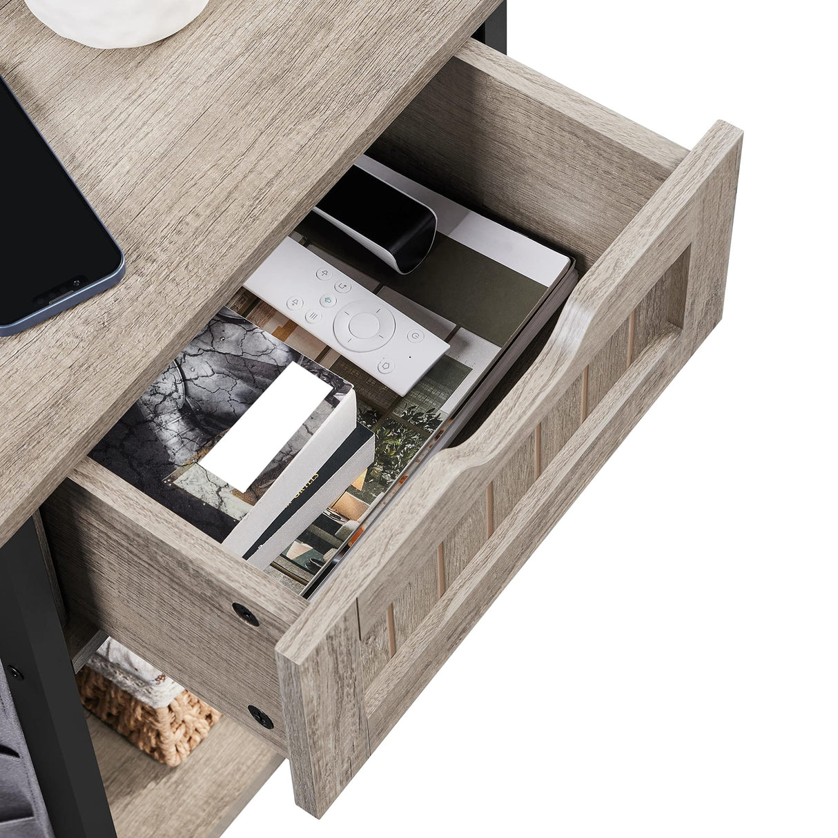 Yaheetech End Table with Drawer and Shelf, Sofa Side Table with Removable Storage Bag, Wooden Nightstand Bedside Table with Steel Legs for Living Room/Bedroom/Small Space, Gray Yaheetech