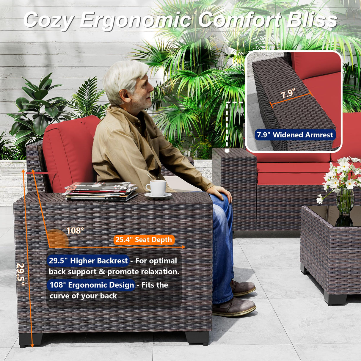 ASJMR 9 Pieces Patio Furniture Set with 2 Swivel Chairs Patio Furniture Outdoor Sectional Sofas Outdoor Patio Conversation Set - Red ASJMR