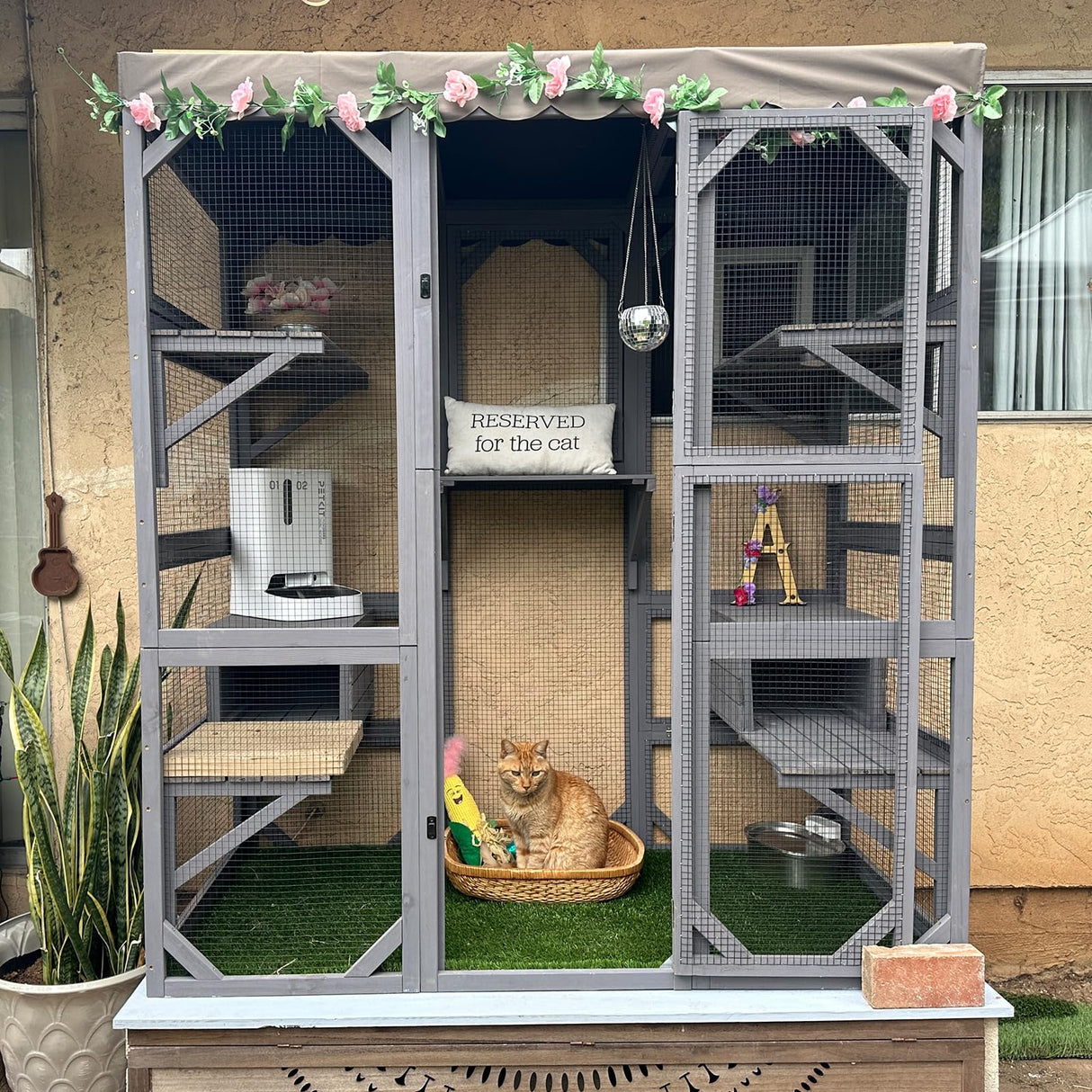Aivituvin Cat House Outdoor Catio Kitty Enclosure with Super Large Enter Door,Wooden Cat Cage Condo Indoor Playpen with Platforms,Small House,70 Inch Aivituvin