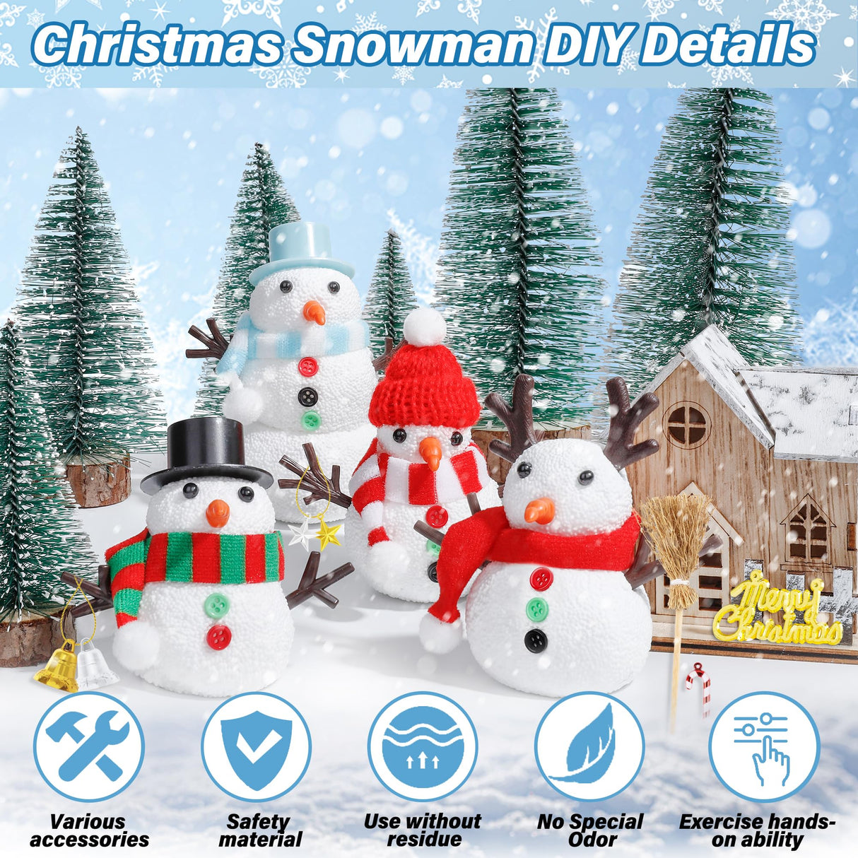 Christmas Craft Snowman Kit, 3 Pack DIY Snowman Craft Kit for Kids, Build a Snowman Indoor Decor, Creative Kids Air Dry Modeling Clay, Xmas Activities Christmas Making Kit for Toys Favors EOBOH