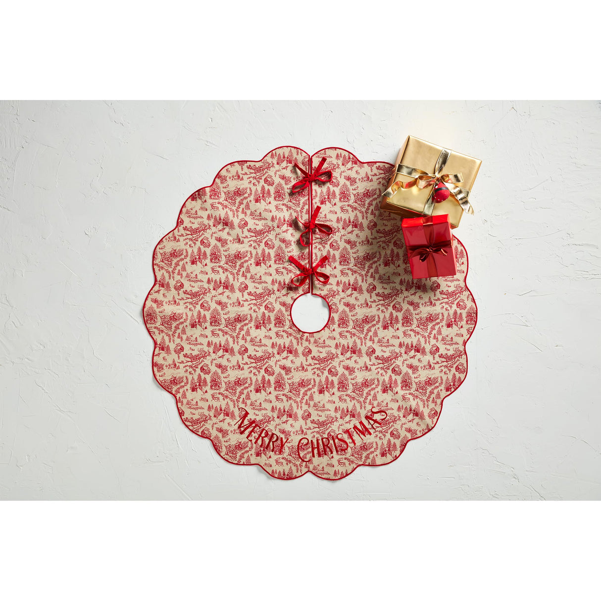 Mud Pie Toile Scalloped Tree Skirt; 54" Dia Mud Pie