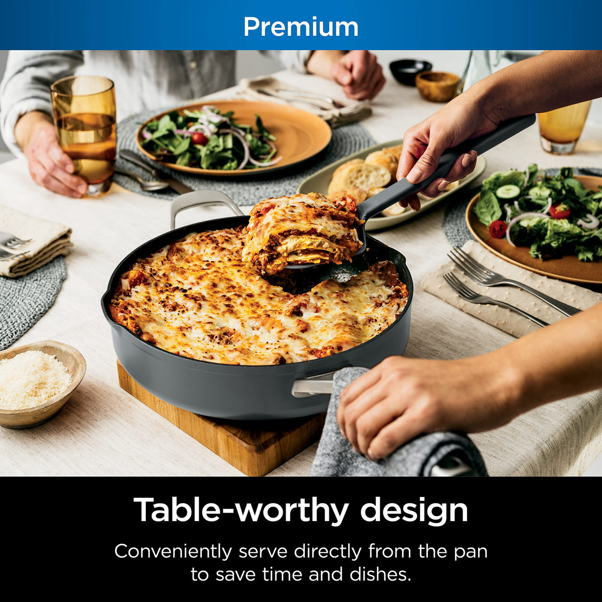 Ninja Foodi NeverStick 4 Quart Pan with Lid, Strainer, & Spatula, Oven Safe, Sea Salt Grey Ninja