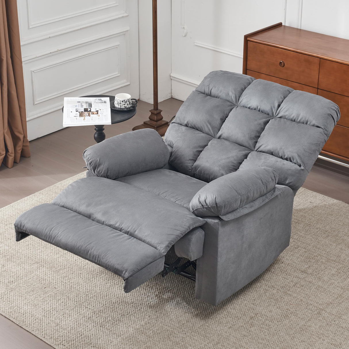 Ketaiyou Rocker Recliner Chair, Overstuffed Large Manual Rocking Recliner for Adults, Upholstered Comfy Soft Fabric Living Room Reclining Sofa Chair(Gray) Ketaiyou