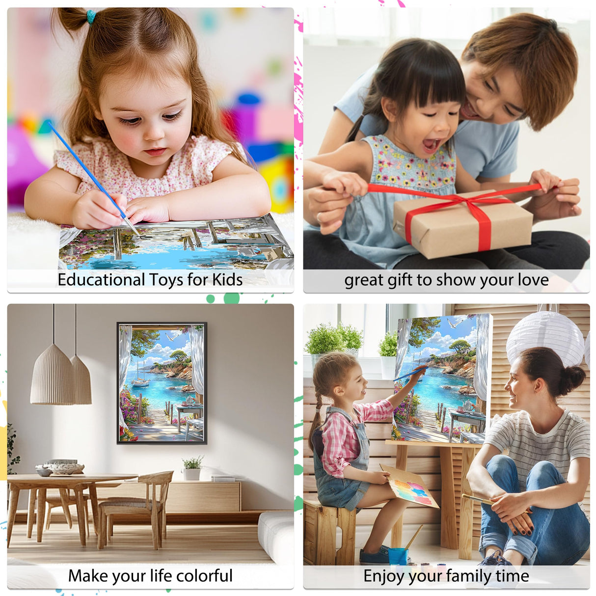 EOBROMD Framed Paint by Numbers Kits for Adults Seaview, DIY Landscape Acrylic Paint by Number on Stretched Canvas, Painting Kits Adults Oil Paint by Numbers for Home Decor 12x16inch EOBROMD