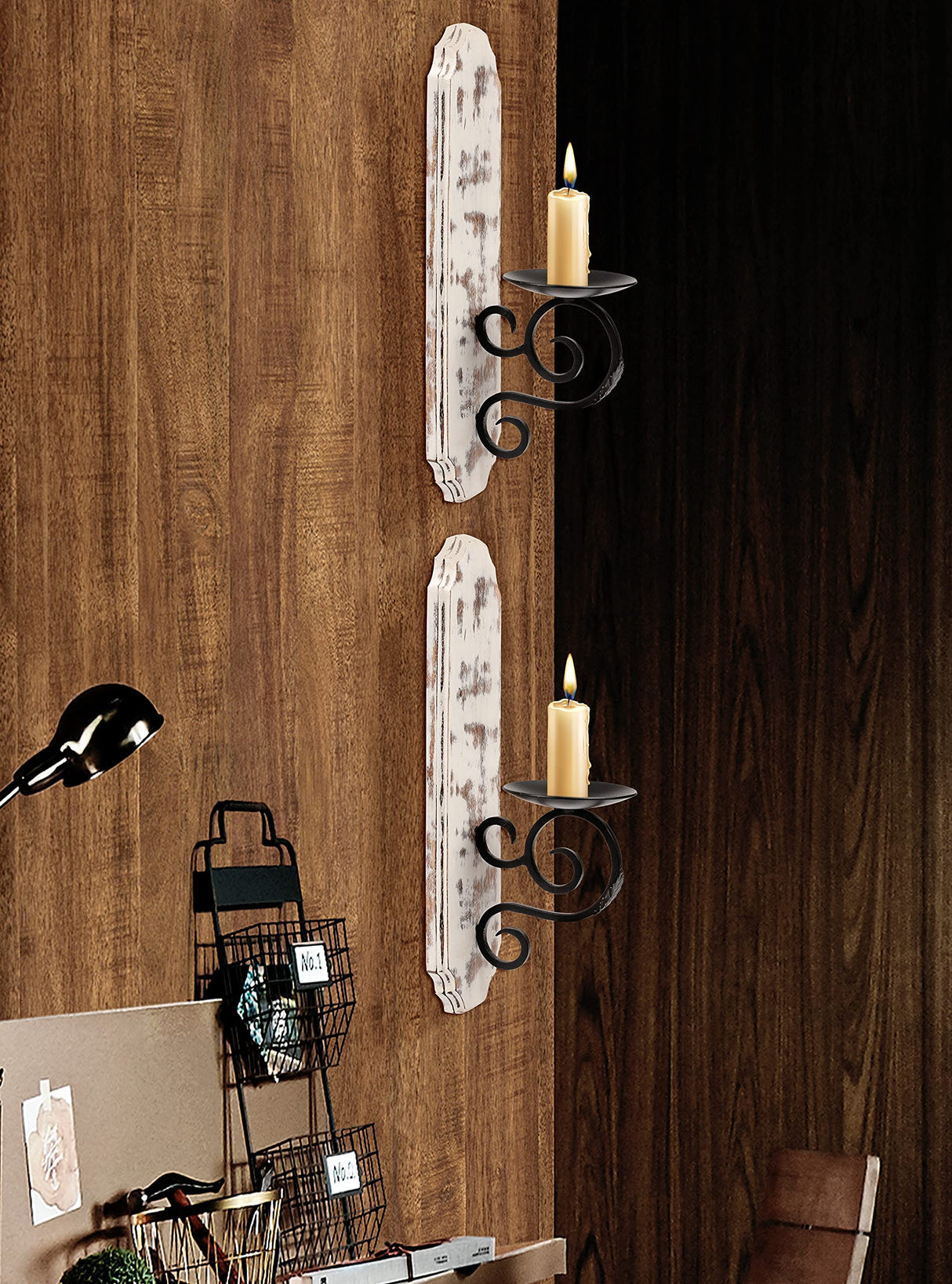 Wallmounted Pillar Candle Sconce,Wall Mount Rustic Candleholders, Wood Candle Holders,Floating Shelves,Hanging Shelf,Farmhouse Wall Décor,Large Wooden Handmade Sconces-15.5x4x6 White Wash Set of 2 Bedding Craft