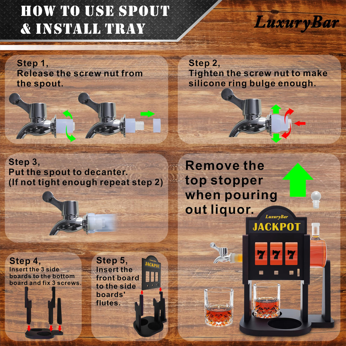 Slot Whiskey Decanter Set 32oz Whiskey Decanter Sets for Men with Spout Stones &Tray,Casino Liquor Decanter Dispenser Decanters for Alcohol Tequila Decanter Bourbon Gifts for Men Dad Him Husband LuxuryBar