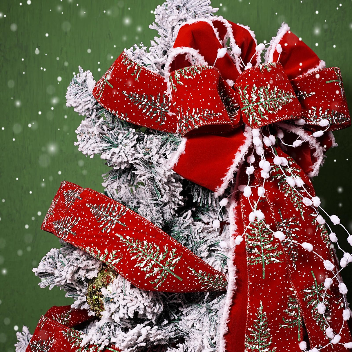 LaRibbons Red Christmas Ribbon Wired, 2.5 Inch x 10 Yard Snowy Red Christmas Tree Ribbon for Gift Wrapping, Christmas Tree Decoration, Crafts Wreath LaRibbons