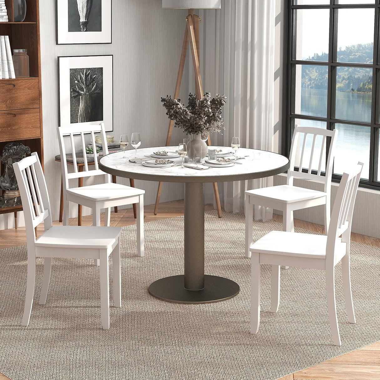 Giantex Farmhouse Dining Chairs Set of 2, Modern Kitchen Chairs w/Rubber Wood Legs & Curved Backrest, Ladder Back Diner Chairs, Wooden Side Chairs for Study, Dining Room, Load 400 LBS, White Giantex