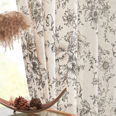 jinchan Linen Blend Curtains Floral Curtains for Living Room 108 Inch Length Black Printed Curtains Rod Pocket Back Tab Farmhouse Peony Flower Patterned Drapes Bedroom Window Curtain Set 2 Panels