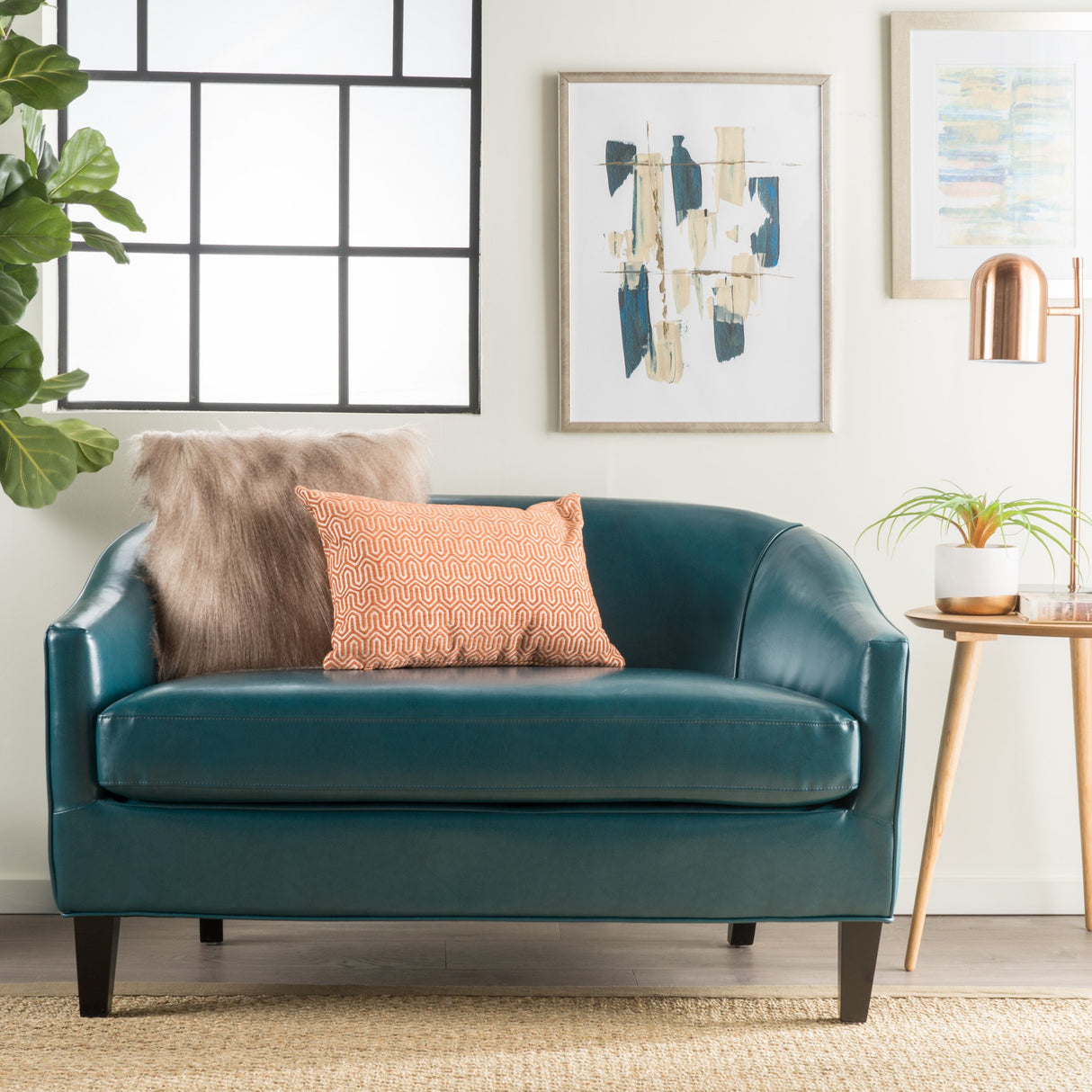 Christopher Knight Home Justine Leather Loveseat, Teal Christopher Knight Home
