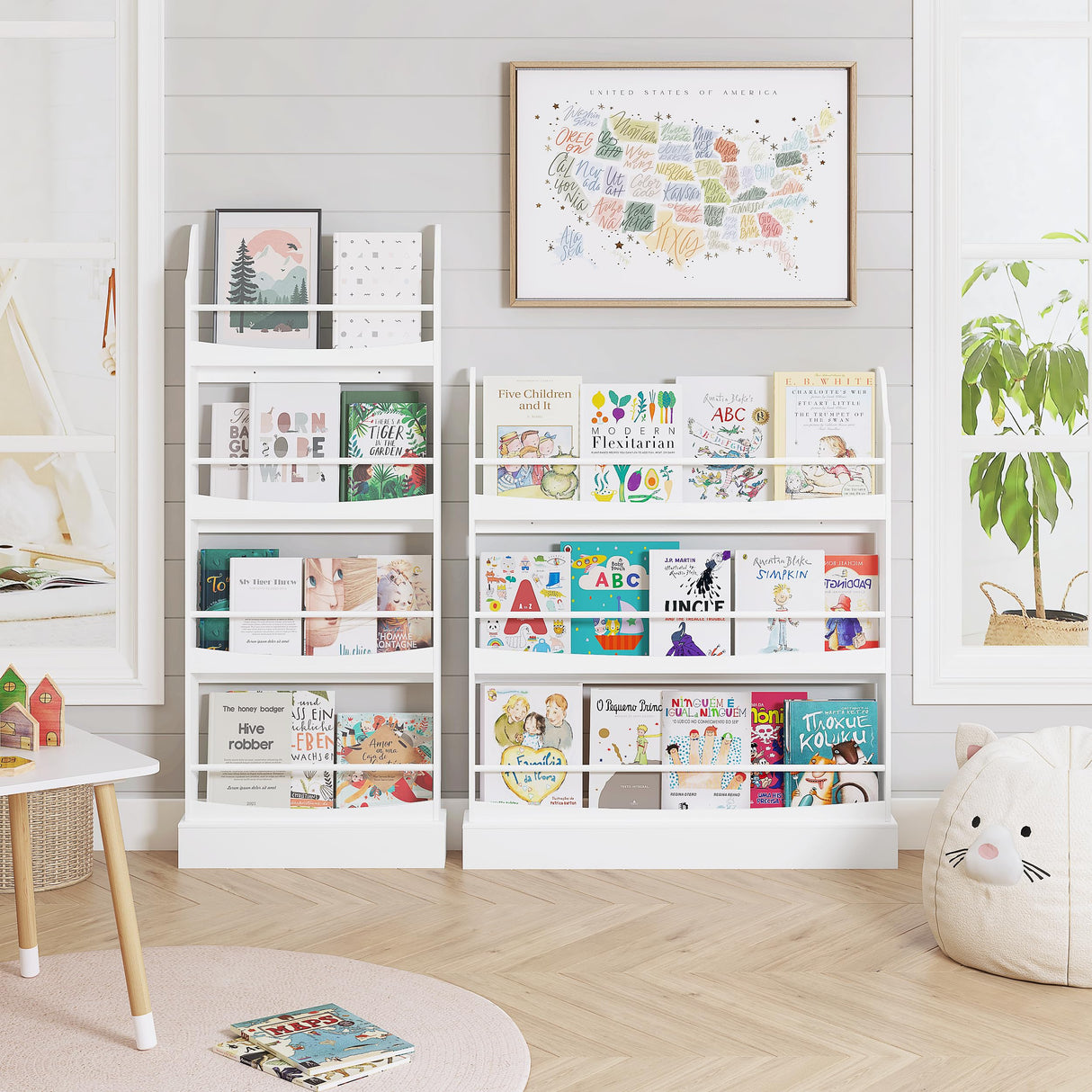 UTEX Kids Bookshelf,4 Tiers Children's Bookcases and Storage, Kids Bookcase Rack Wall for Bedroom,Study Living Room,White UTEX