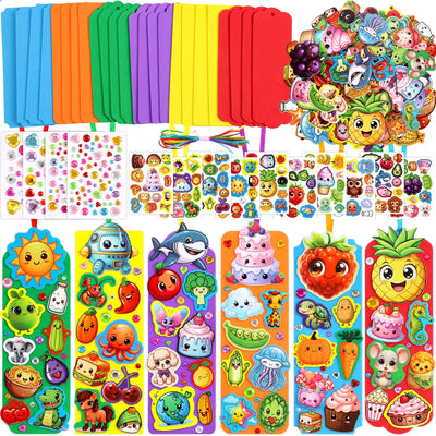 Summer Crafts Kits Kids DIY Bookmark Kit Foam Bookmarks Crafts Art Sets Fruits Sweet Treats Sun Ornaments Stickers for Kids Classroom Activities Rewards Party Favor 24 Pcs