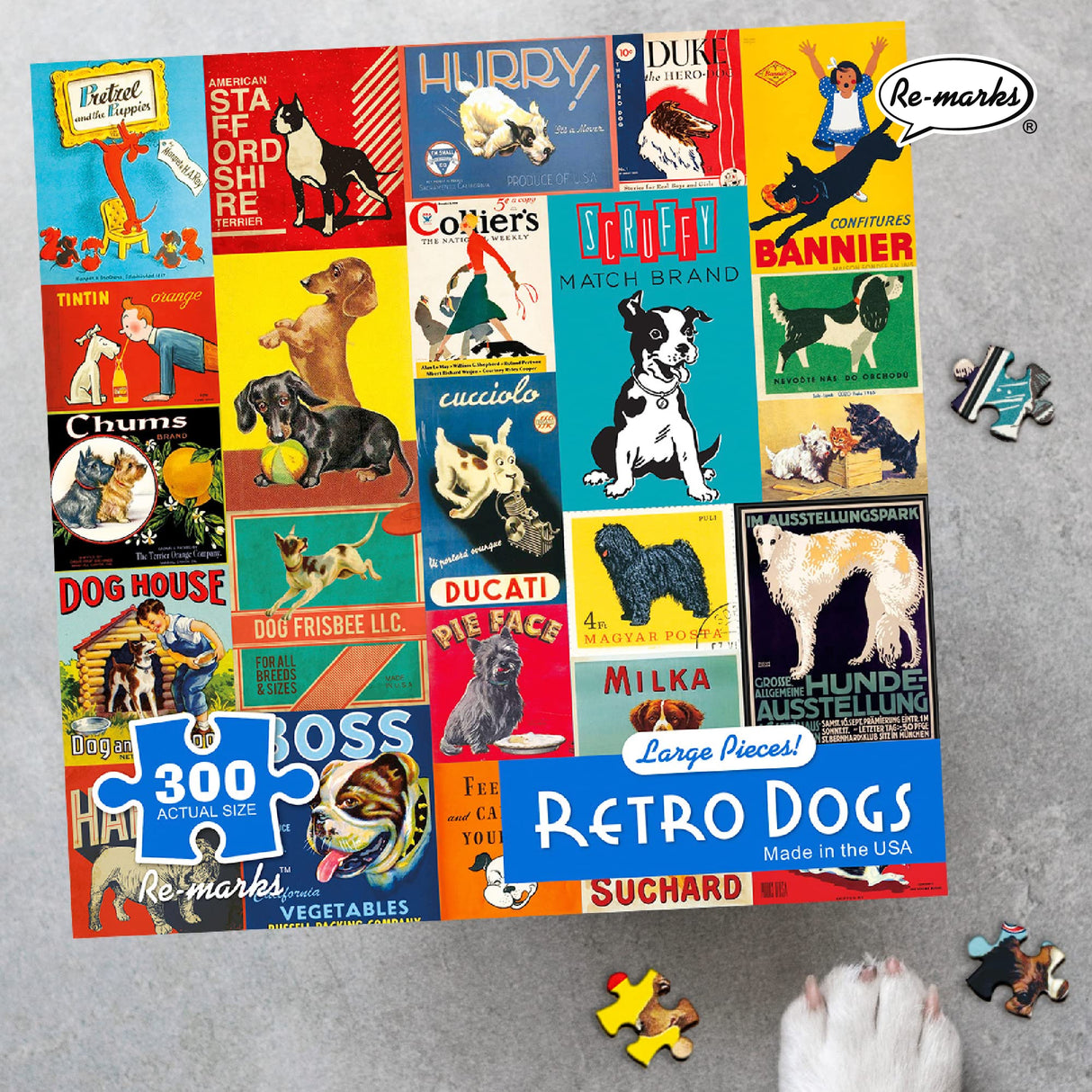 Re-marks Retro Dogs Puzzle, 300-Piece Jigsaw Puzzle for All Ages Re-Marks