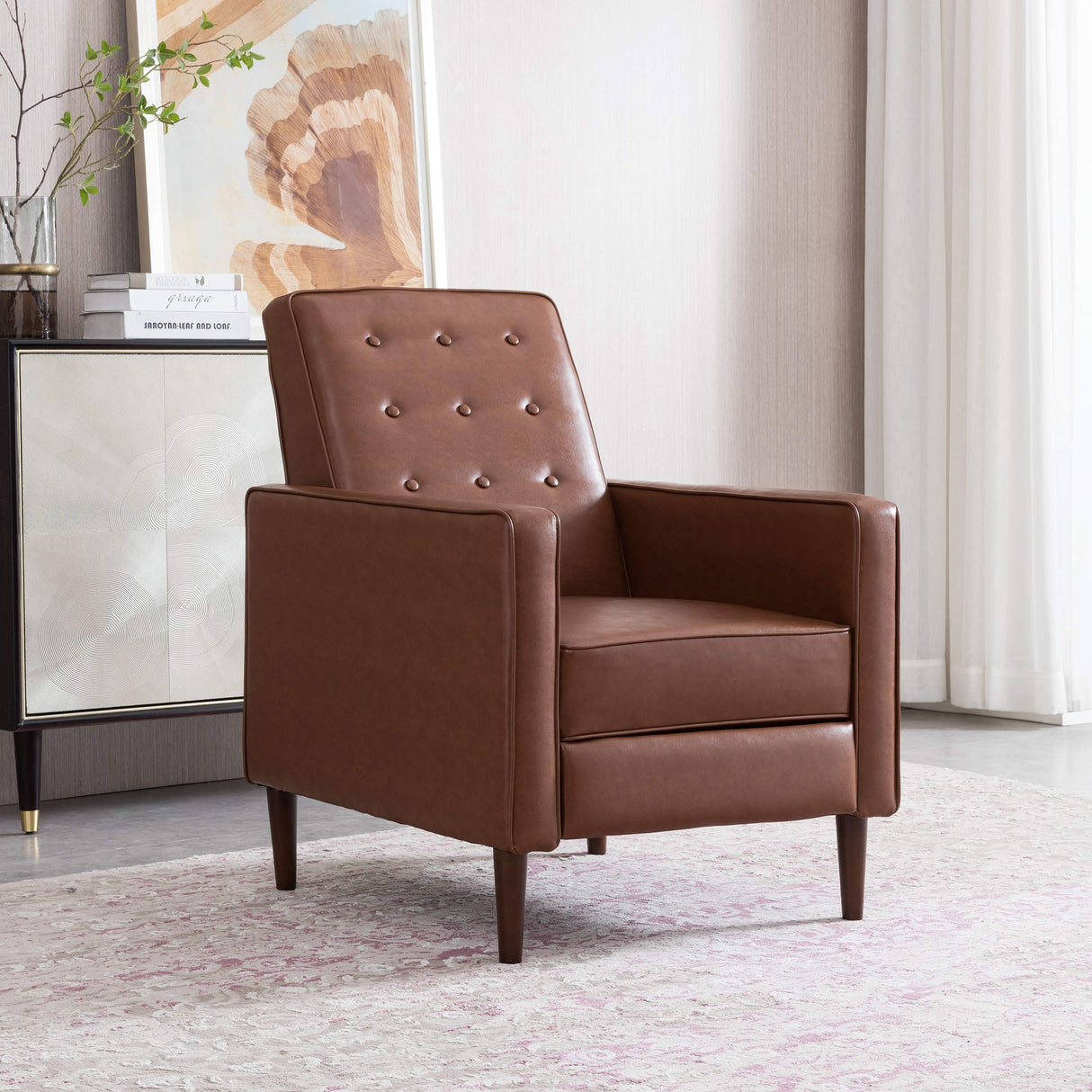 Christopher Knight Home Randolph Mid-Century Modern Button Tufted Recliner, Cognac Brown and Dark Espresso Christopher Knight Home