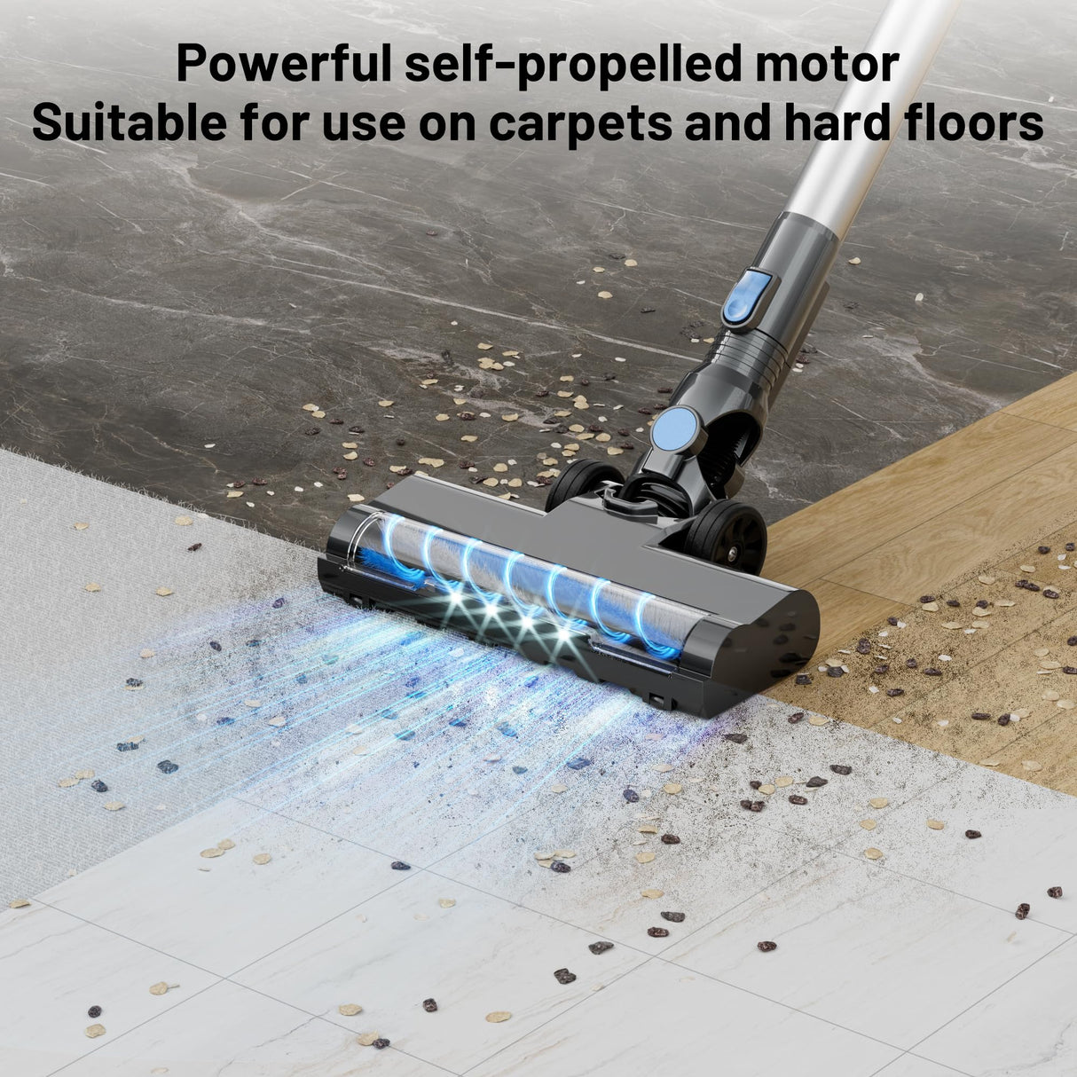 Cordless Vacuum Cleaner with Self-Standing, LED Screen Stick Vacuum Cleaners for Home, Lightweight Powerful Suction Vacuum, 6-in-1 Rechargeable Vacuum for Carpets, Pet Hair, Hardwood Floors VIPSUN