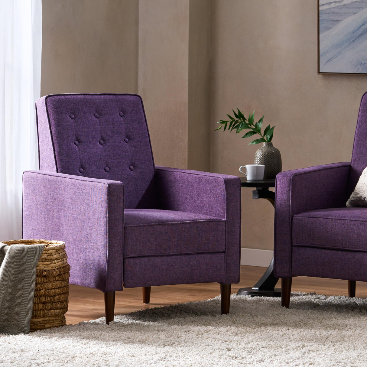 THINK 30 Mid-Century Fabric Rocker Recliner Chair with Tufted Design, Adjustable Single Recliner Sofa with Thicker Seat Cushion with Pocket for Living Room Bedroom Apartment (Purple Style1) THINK 30