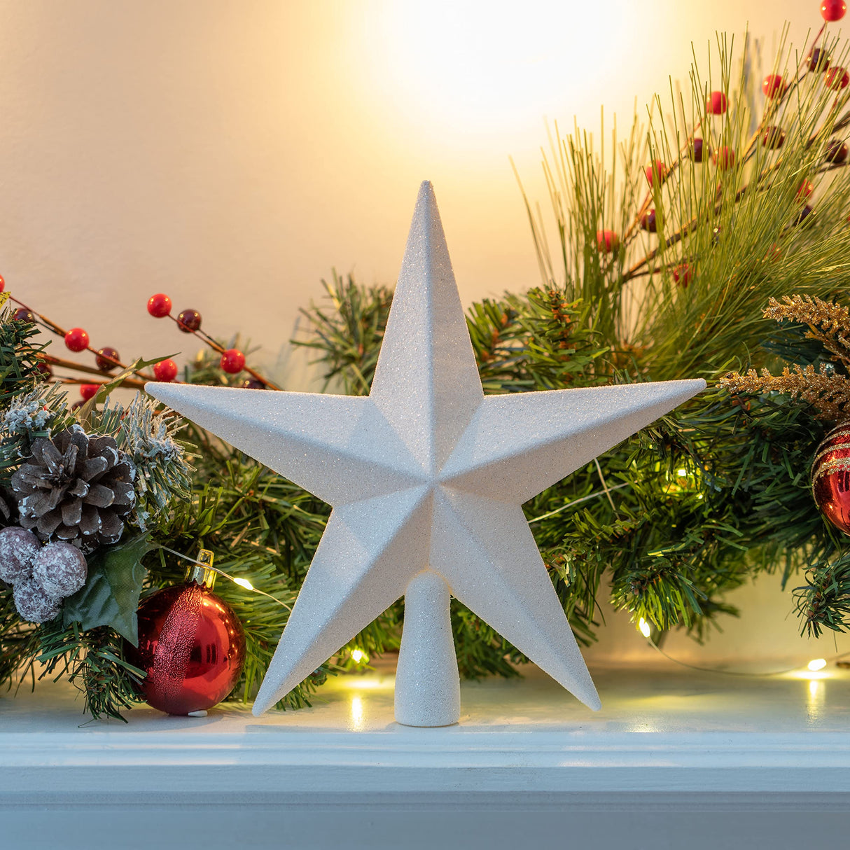 Ornativity Glitter Star Tree Topper - Christmas Decorative Xmas Holiday Bethlehem Star Trees Toppers Ornament Decor (White) 8" Ornativity