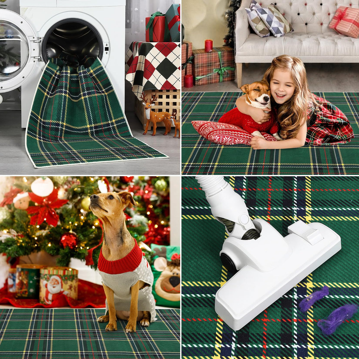 ROYHOME Christmas Area Rug 5x7 Feet Xmas Buffalo Plaid Machine Washable Carpet Rug Holiday Decorative Gingham Check Floor Cover Non Slip Stain Resistant Accent Rug for Living Room Decor, Green ROYHOME