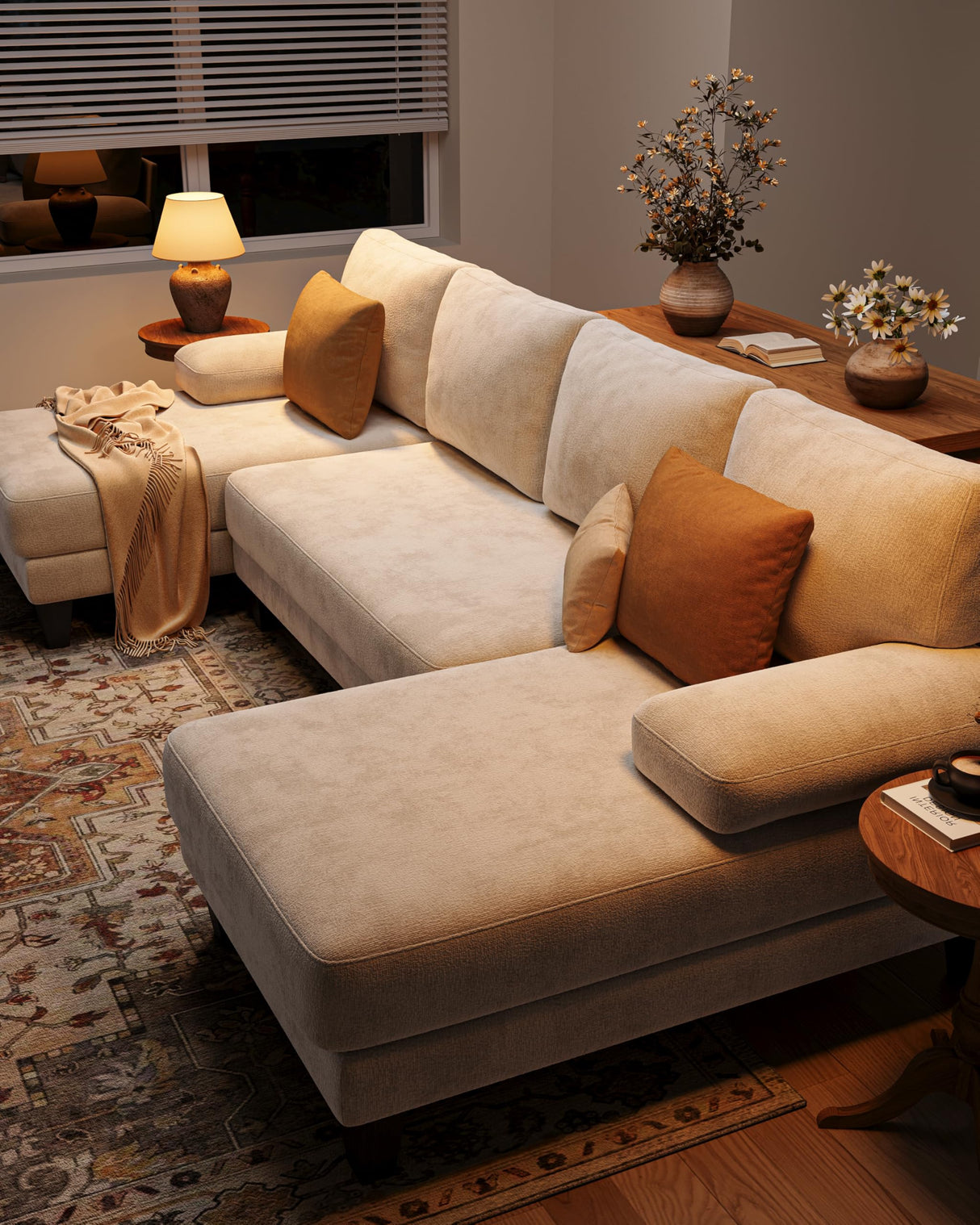 TROMIRY U-Shaped Sectional Couches for Living Room | Chenille Sofa with Double Chaise |112 Inch Beige Sectionals Couch for Apartment TROMIRY