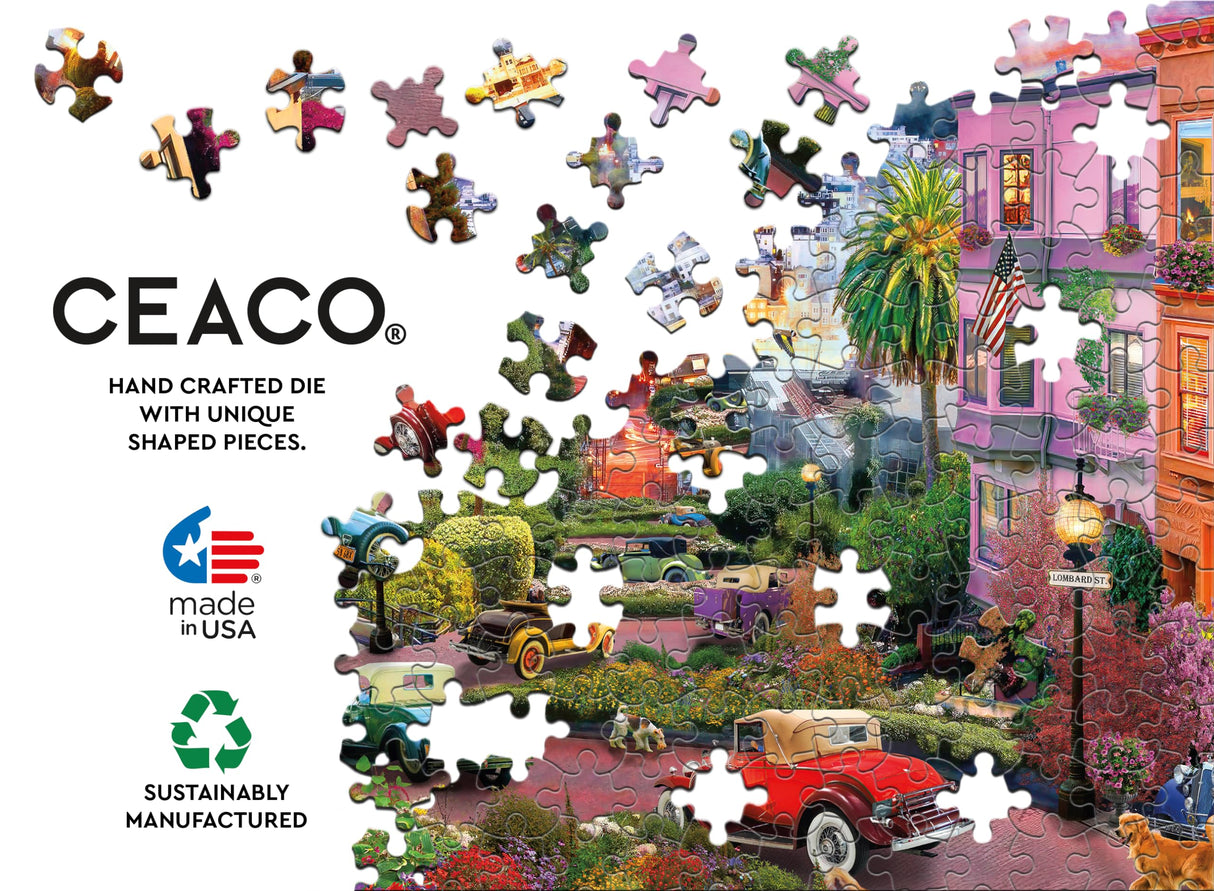 Ceaco - David Maclean - Colorful Lombard Street - 1000 Larger Sized Piece Jigsaw Puzzle Ceaco
