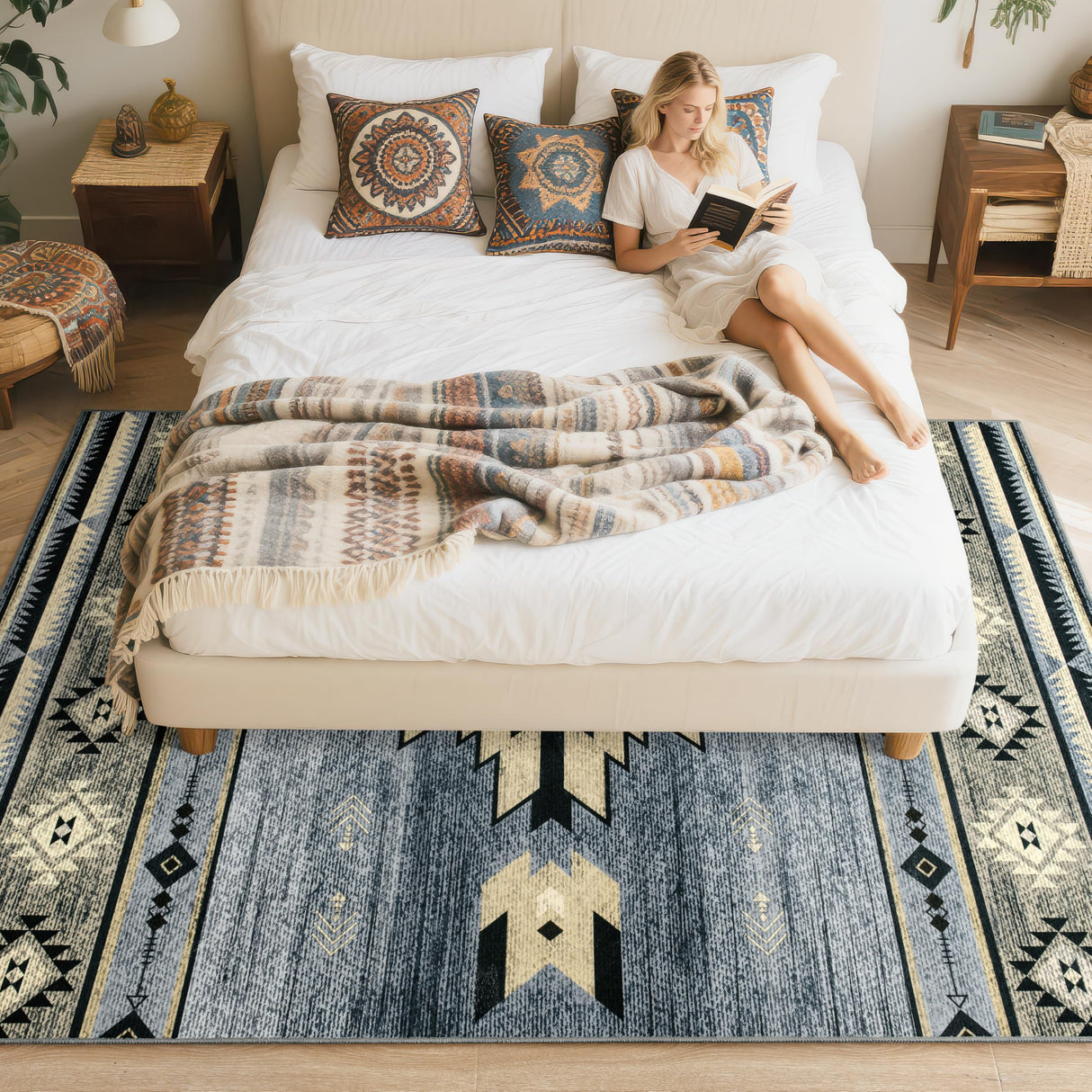 B BENRON Western Rugs for Living Room, Non Slip Rustic Rug for Bedroom Dining Table Kitchen, Washable Aesthetic Area Rugs for Home Decor, 5ft x 7ft, Grey B BENRON