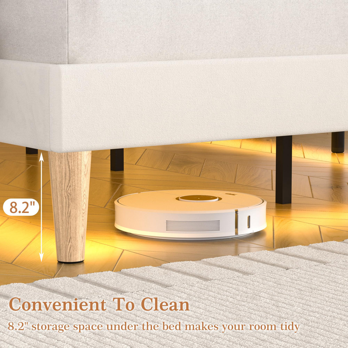 VECELO Full Size Bed Frame with LED Lights, Upholstered Velvet Headboard with Charging Station, Metal and Wood Slats, No Box Spring Needed, Noise Free, Beige VECELO