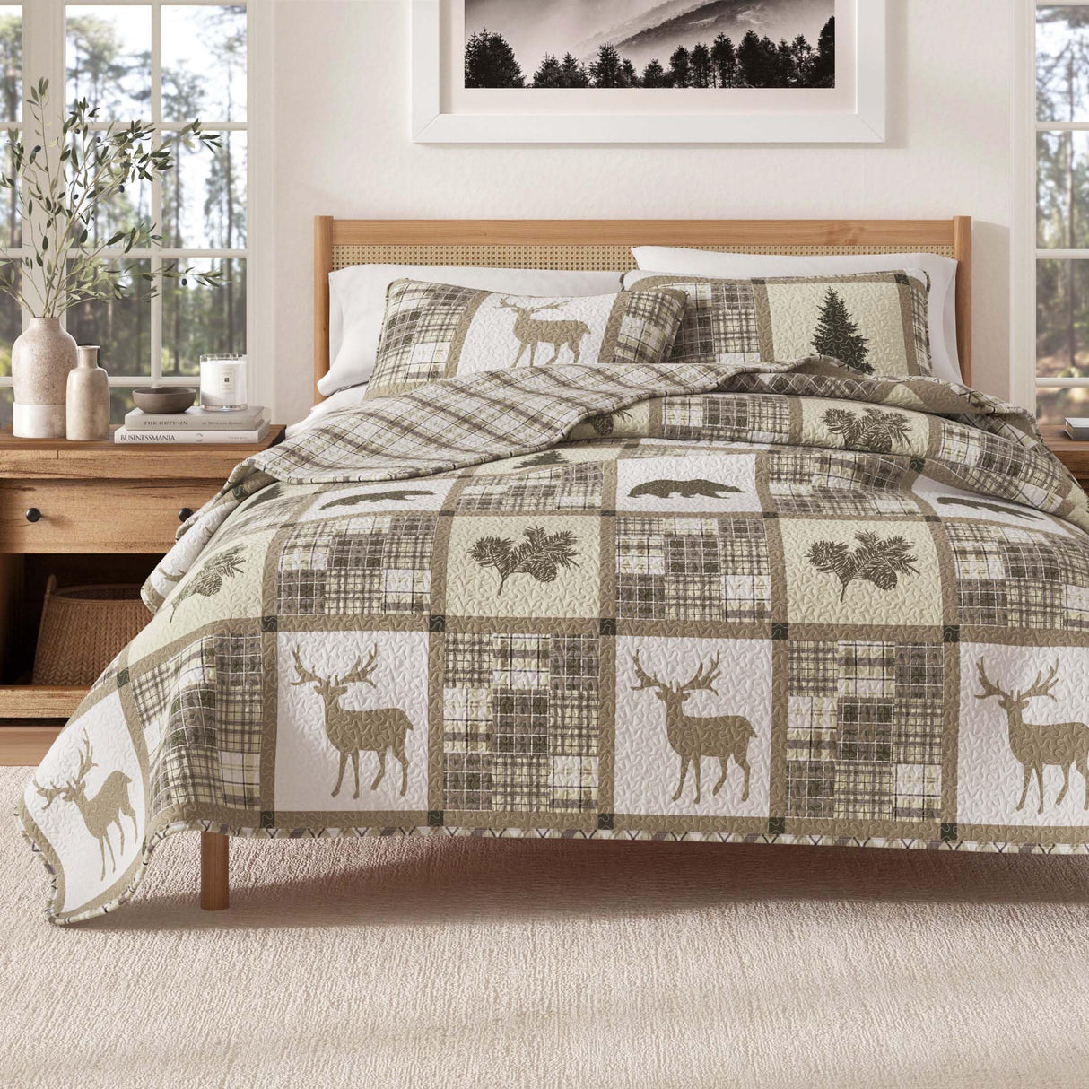Great Bay Home Lodge Bedspread Full/Queen Size Quilt with 2 Shams. Cabin 3-Piece Reversible All Season Quilt Set. Rustic Quilt Coverlet Bed Set. Stonehurst Collection. Great Bay Home